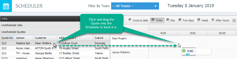 Drag and Drop the Quote onto the Scheduler