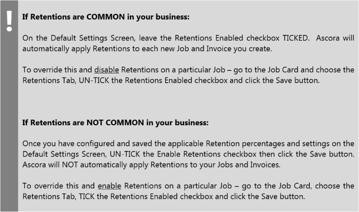 Manage Retentions | Ascora