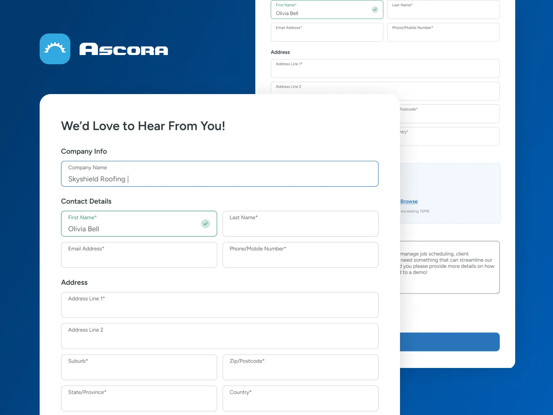 Pipeline form in Ascora