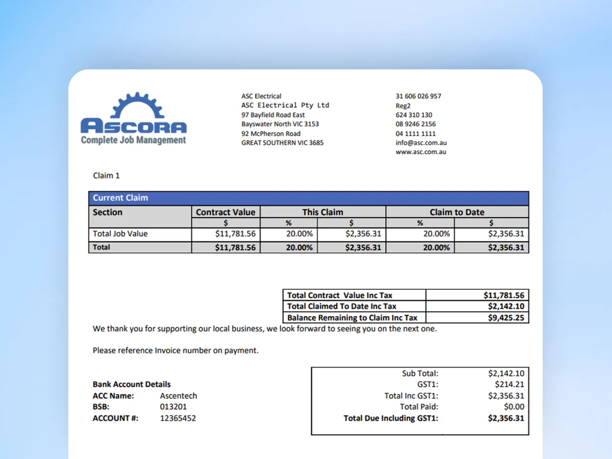 Live claim tracking in Ascora