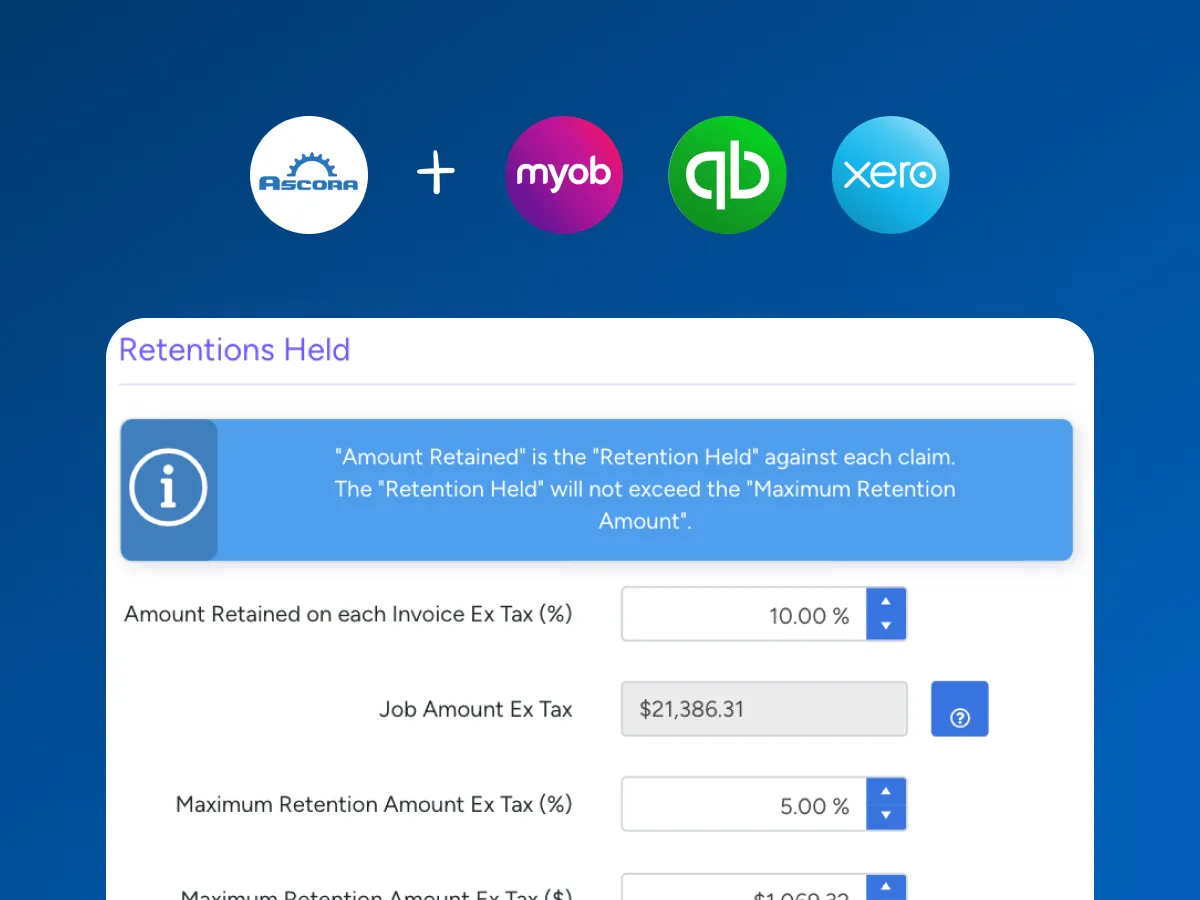 Ascora retention sync with MYOB, QuickBooks and Xero