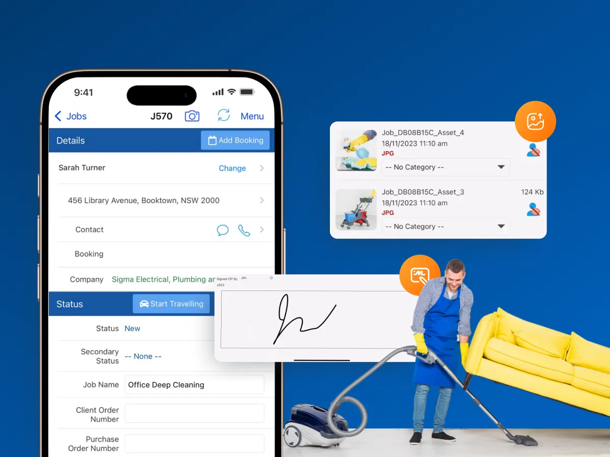 Cleaner using mobile platform on the job
