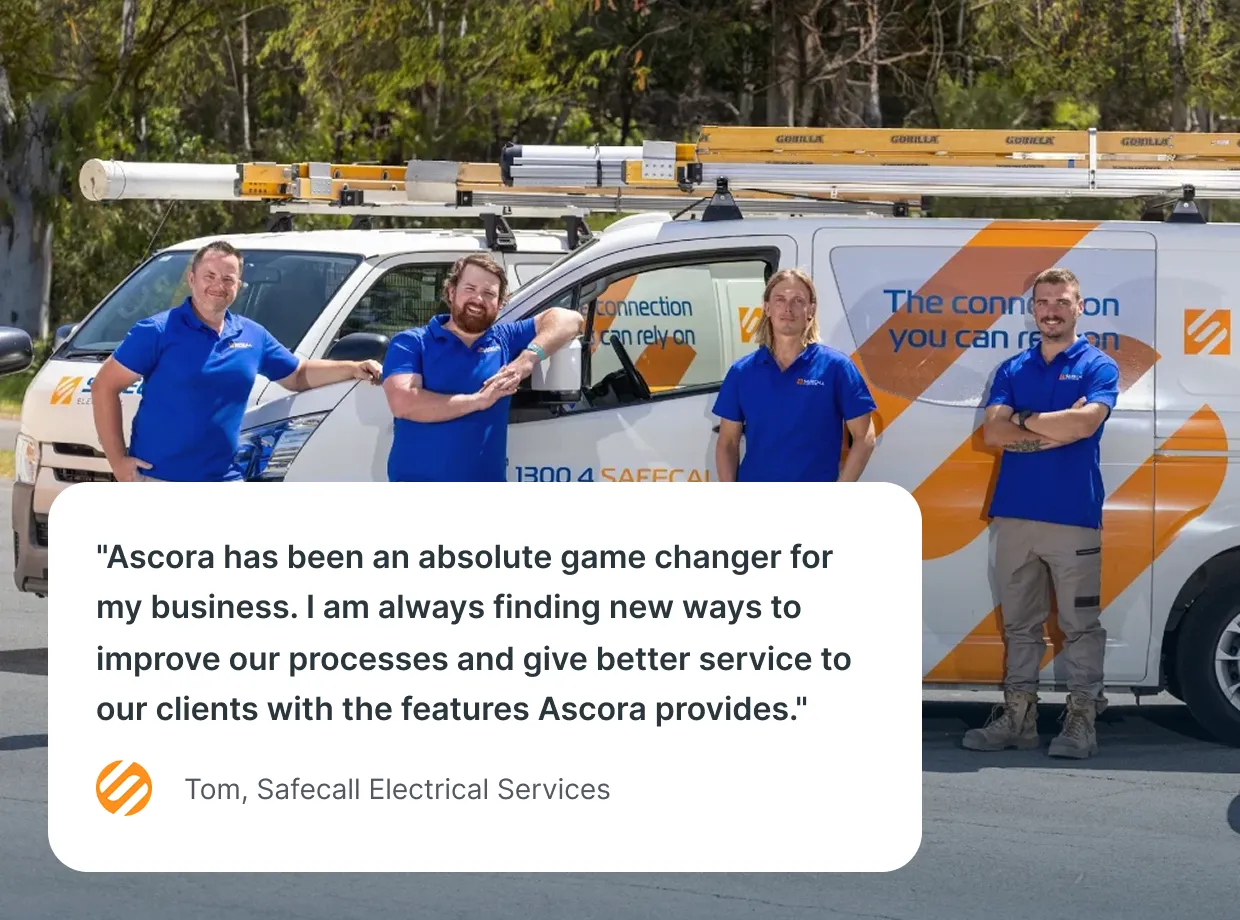 Electrician on the job using Ascora to manage scheduling, compliance, and crew dispatch from the field.