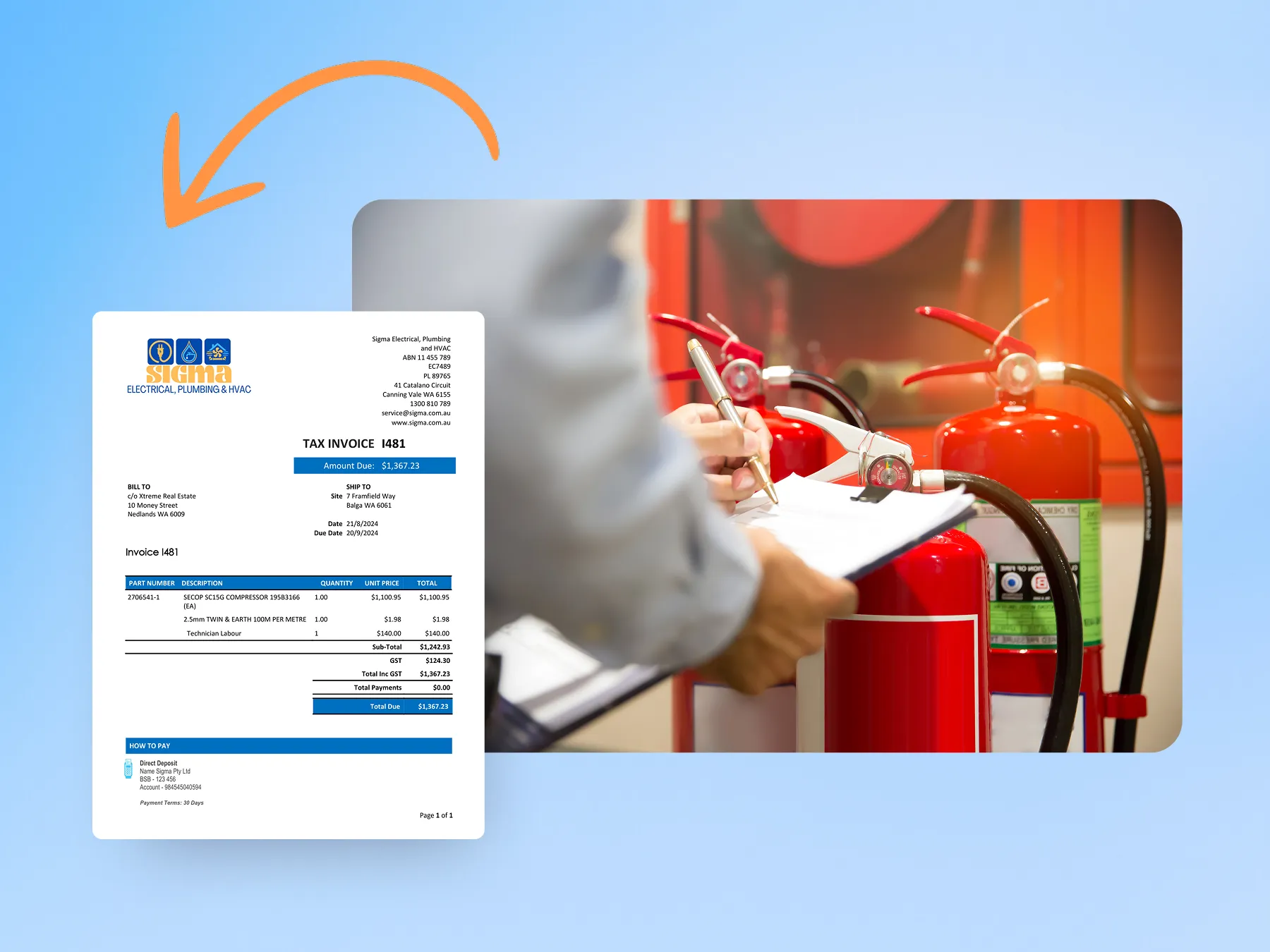 Marketing graphic showcasing invoice creation from quote.